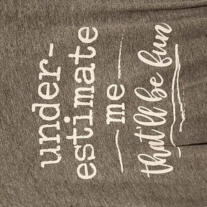 Gray tshirt:  underestimate me:  that'll be fun